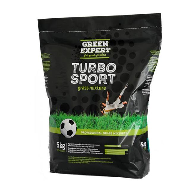 Тревна смеска Спорт Green Expert 5кг за 175-200 м2 на Лактофол технически данни: Вид: Спорт Покривна площ: 175 - 200м/кв Тегло: 5 кг КОД: 12560 Благодарение на специално подбраните сортове, тревната смеска покълва бързо и образува гъст, равномерен килим, който търпи ниско косене и запазва свежестта си през всички сезони. Ливадната метлица допринася за устойчивостта при утъпкване и способността на тревата да се регенерира след натоварване. Смеската е идеален избор за професионални и домашни терени с активна употреба.